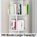 JoanKaren Rotating Bookshelf 51.2", White Wood Bookcase for Kids and Adults, 360 Display 4 Tier Small Corner Book Shelf Organizer, Floor Standing Storage Rack for Bedroom, Living Room, White