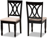 a Dining Set and Dining Set Sand Fabric Upholstered Espresso Brown Finished Wood