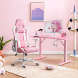 Pink Gaming Chair with Lumbar Support and Headrest