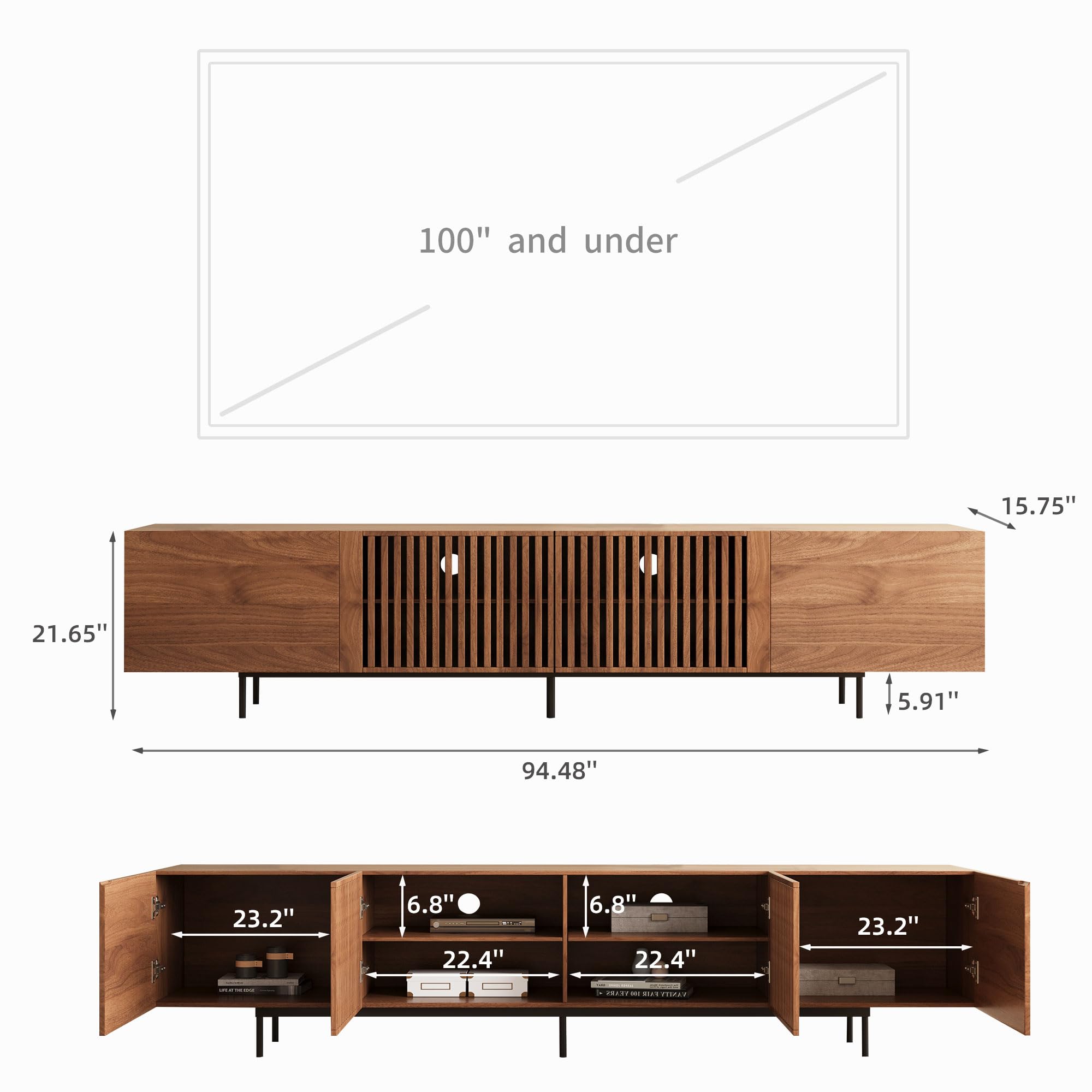 94.5" Mid-Century Modern TV Stand for 80+ Inch TVs - Walnut Entertainment Center
