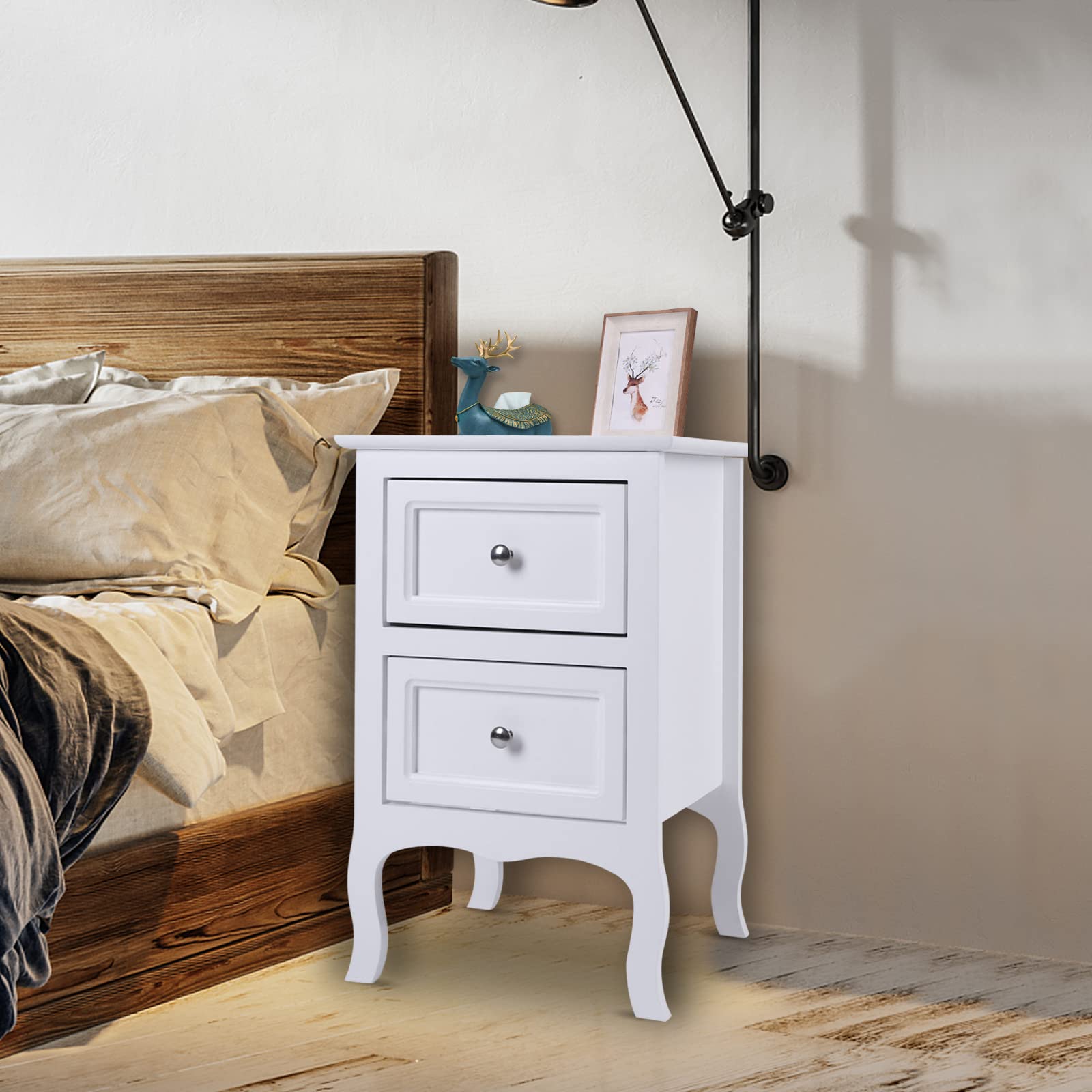White Nightstand Set of 2. Farmhouse End Side Table Set of 2 Bedside Nightstands Chest
