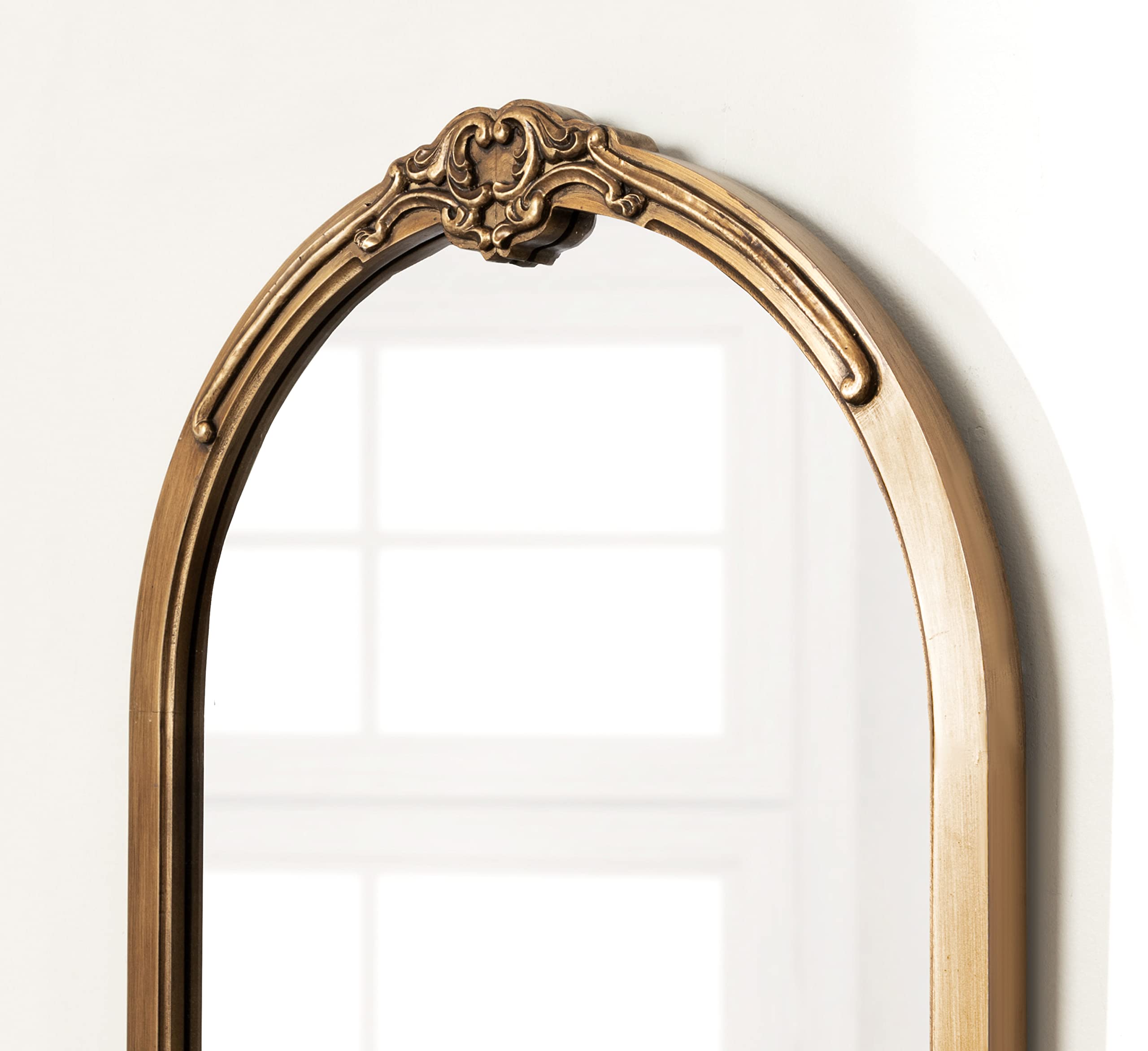 Astrid Arched Ornate Mirror,  Antique Gold, Traditional Decorative Arch Wall