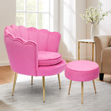 Modern Scalloped Back Accent Velvet Upholstered Armchair with Golden Legs and Soft