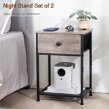 Night Stand Set 2, Nightstand with Fabric Drawer, Industrial End Tables Living Room