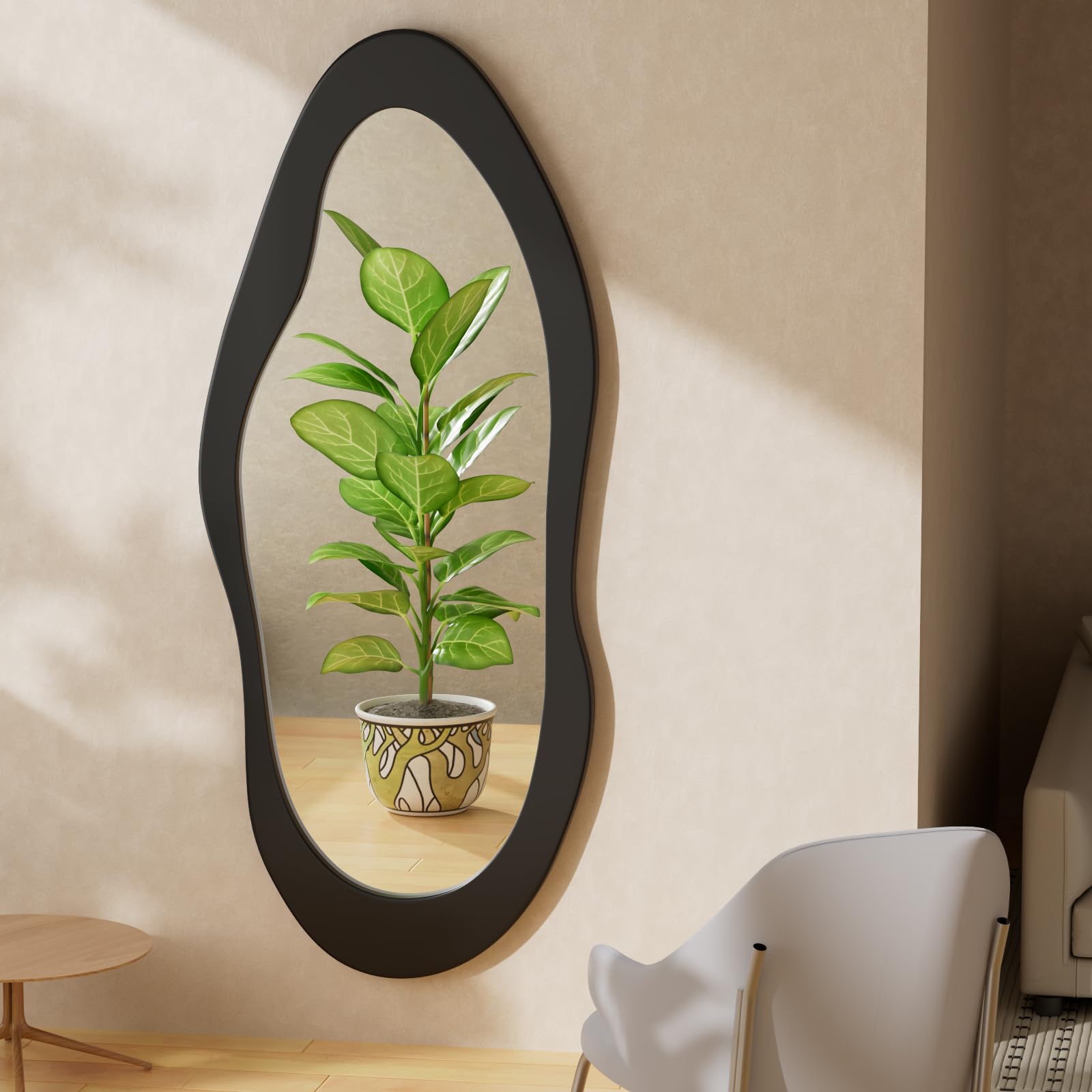 55" x 24" Irregular Wavy Full Length Mirror - Wall Mounted Wooden Frame