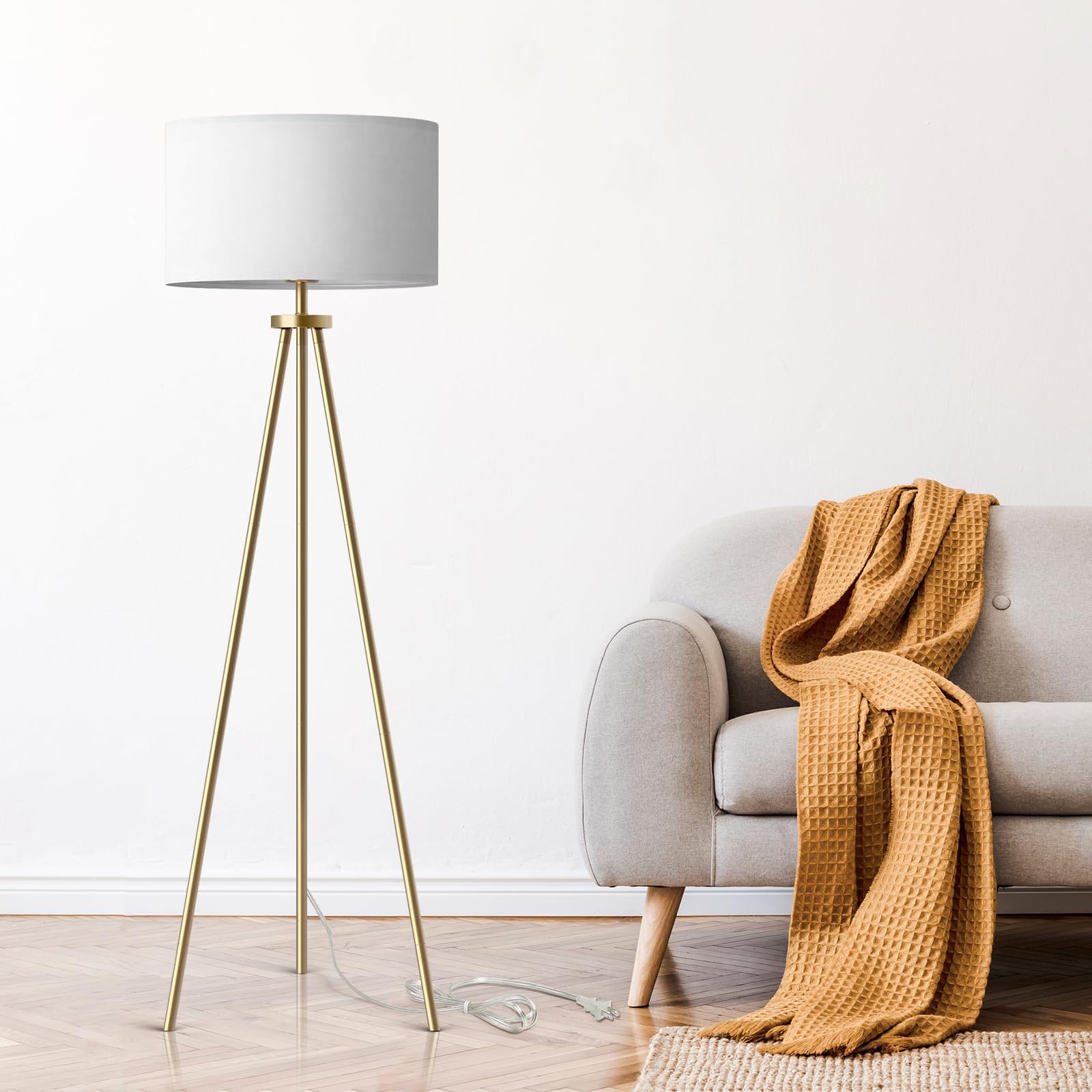 Tripod Floor Lamp with Drum Shade - Modern Industrial Standing Light