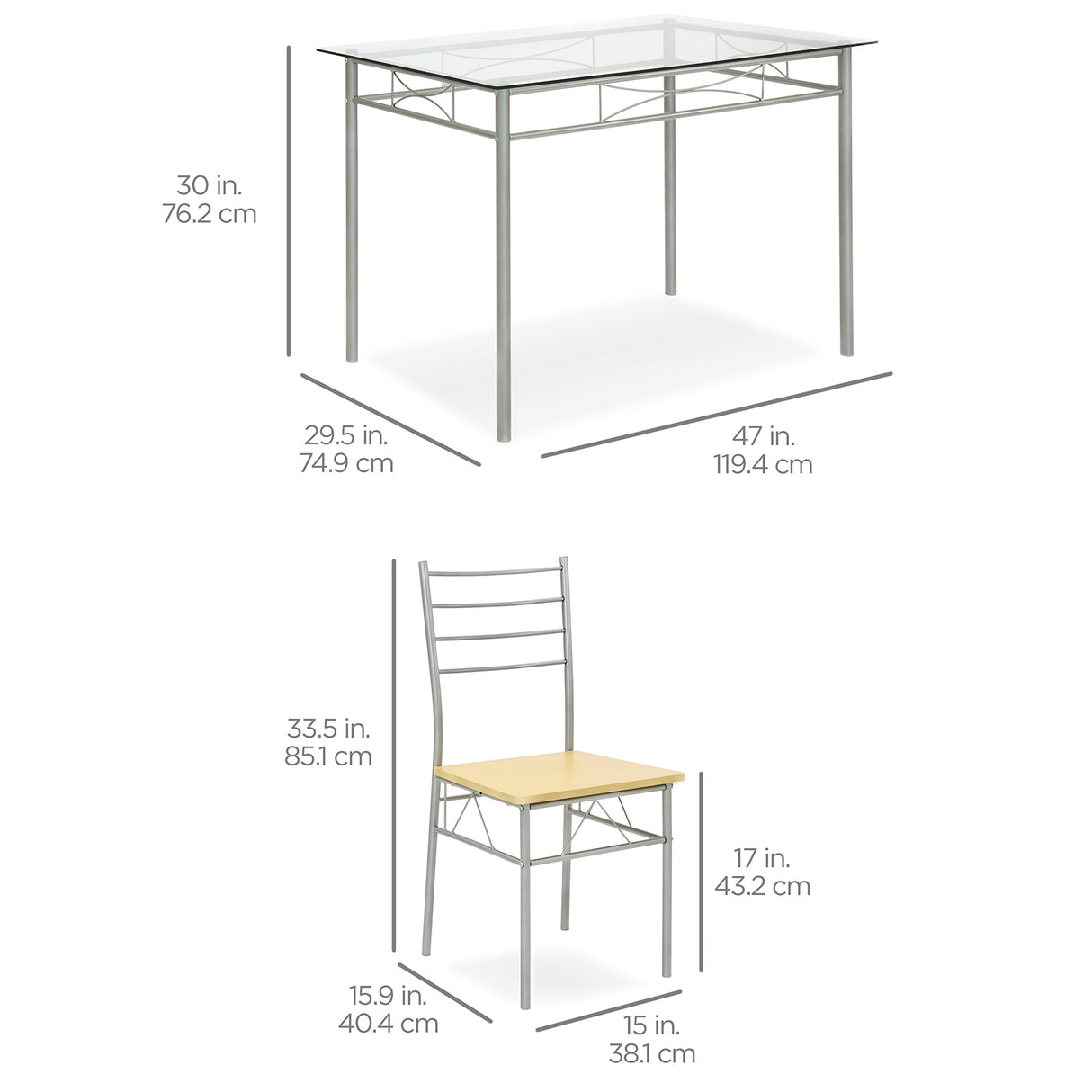 Best Choice Products 5-Piece Glass Top Dining Table Breakfast Set Furniture for Kitchen, Dining Room w/ 4 Chairs, Steel Frame - Silver