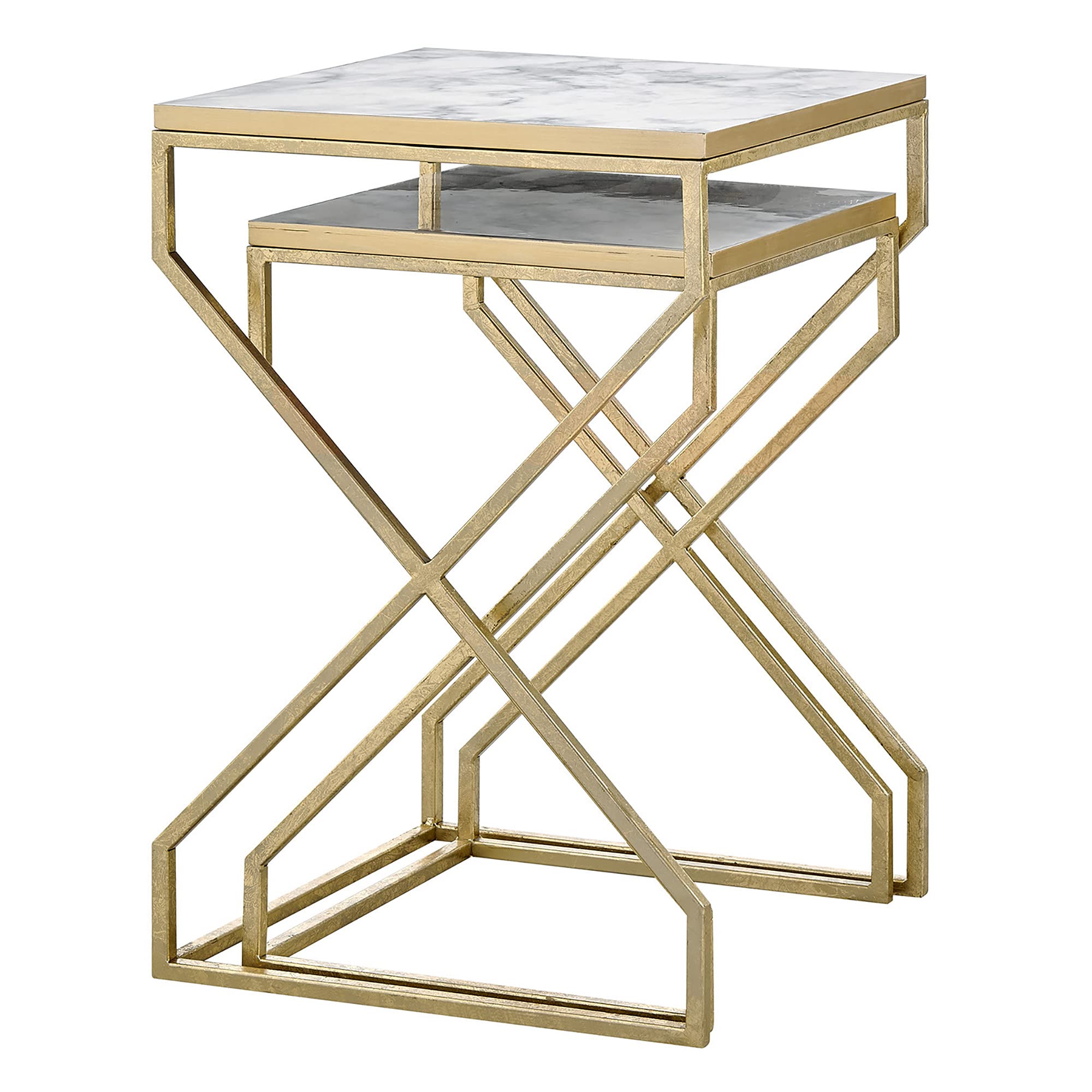 Gold Mackenzie Marbleized Nesting End Table 2-Piece Set, Side Table, Night Stand