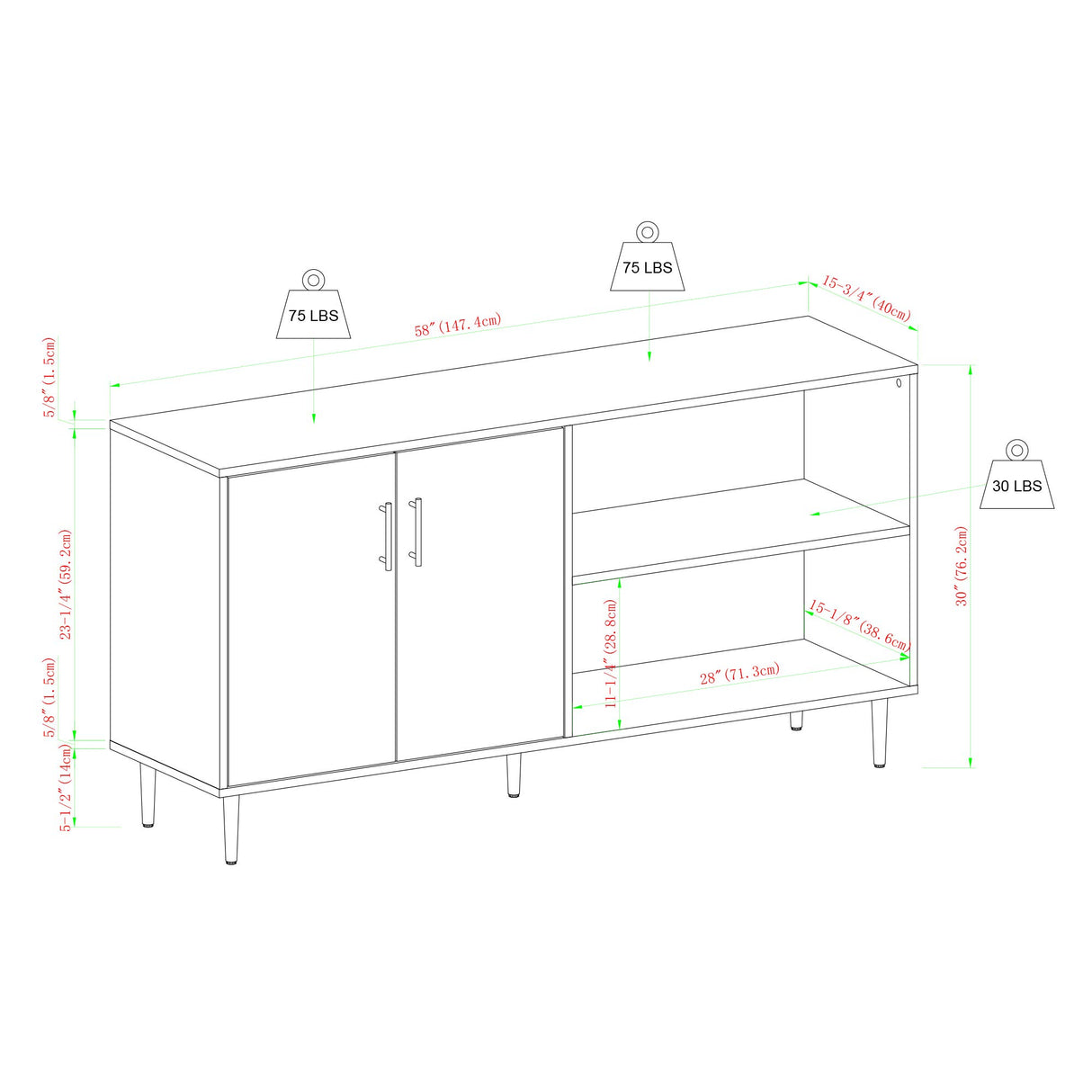 Fehr Modern 2 Door Bookmatch Asymmetrical Console for TVs up to 65 Inches, 58 Inch