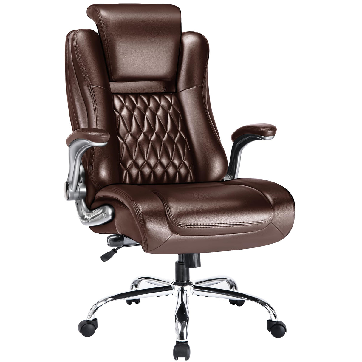 High Back Office Chair with Flip-up Armrests - Lifting Headrest, Built-in Adjustable