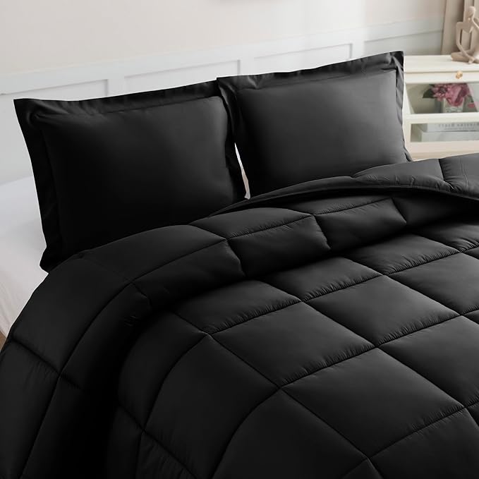 3-Piece Box Stitched Down Alternative Comforter with Shams - Ultra Soft for All Season