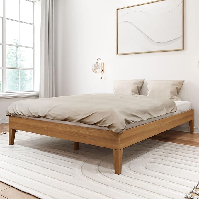 Solid Wood Platform Bed Frame, Strong Wood Slat Support, No Box Spring Needed