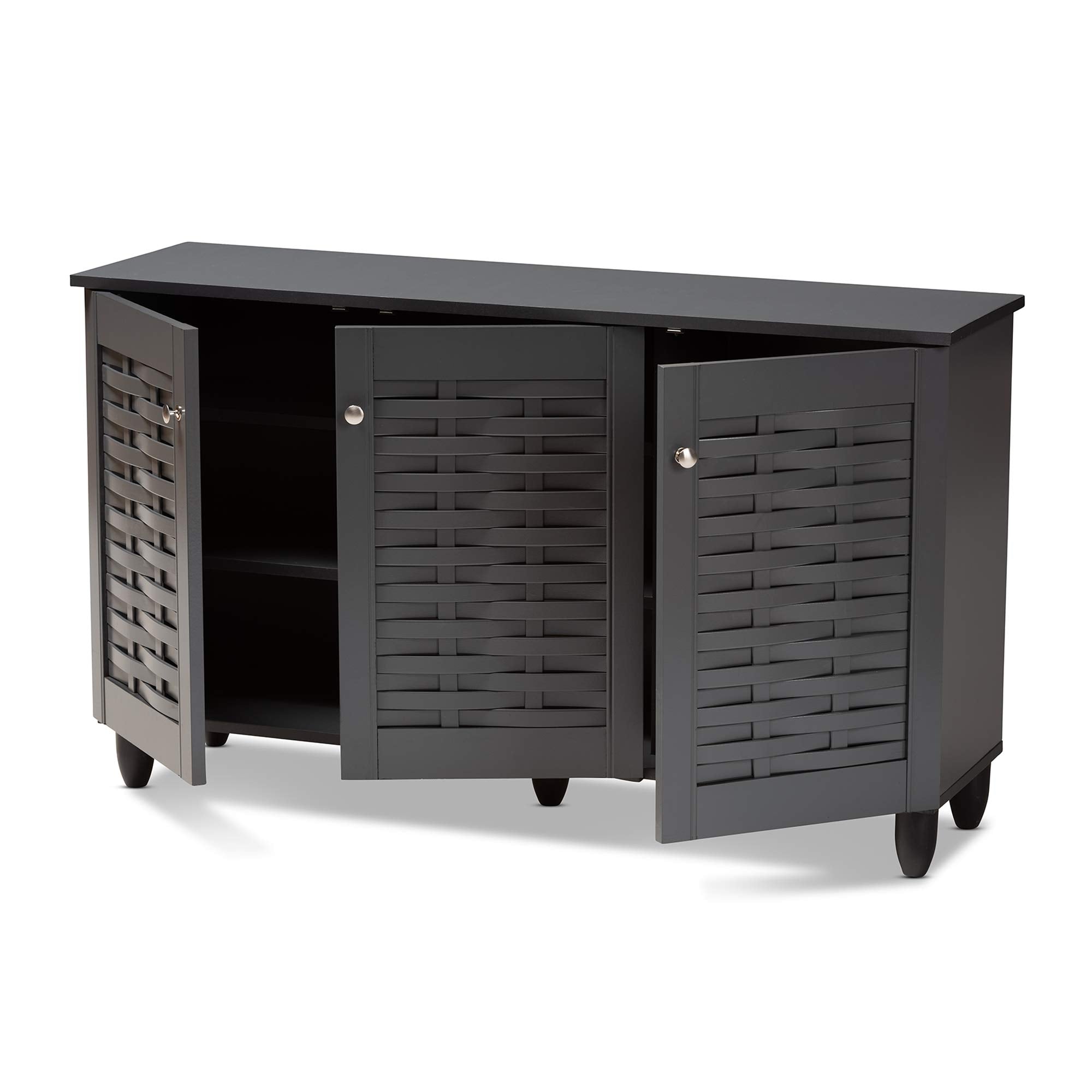 Wadia Modern and Contemporary Dark Gray 3-Door Wooden Entryway Shoe Storage