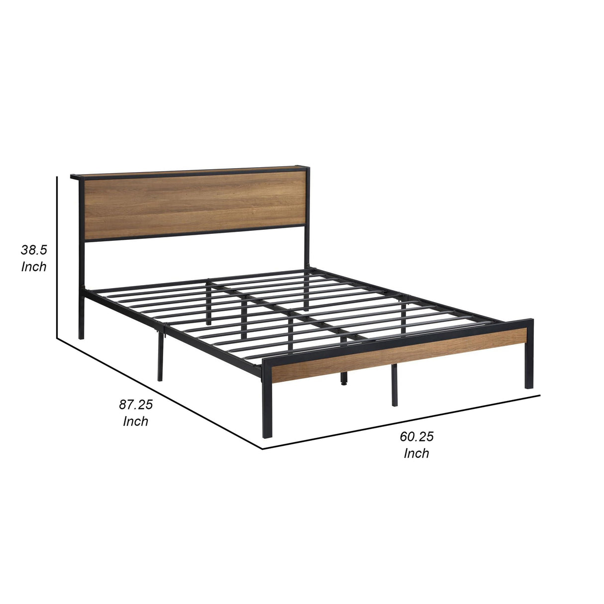 Benjara Rick Queen Size Platform Bed, MDF Panel Headboard,