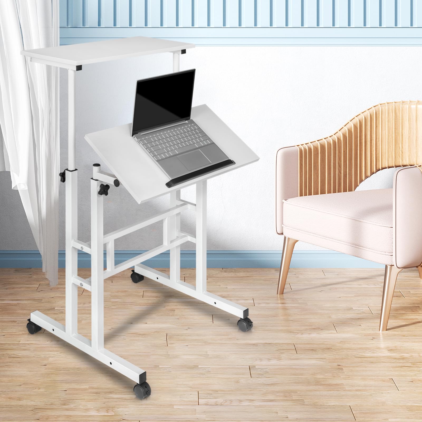 Small Standing Desk Adjustable Height and Angle, Computer Laptop Desk Home