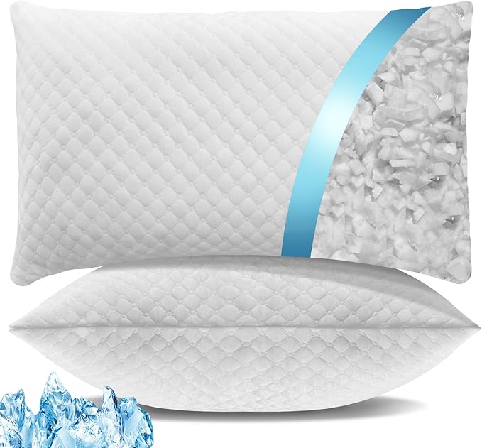 Shredded Memory Foam Pillows, Bed Pillows Queen Size Set of 2, Cooling Pillows for Sleeping,