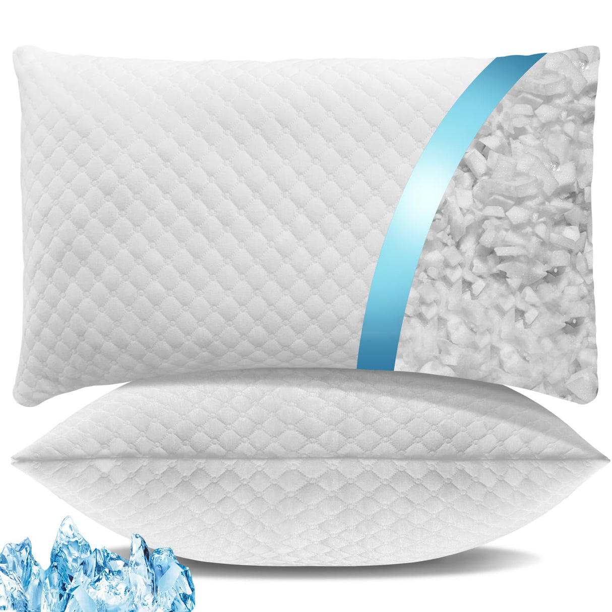 Shredded Memory Foam Pillows, Bed Pillows Queen Size Set of 2, Cooling Pillows for Sleeping,