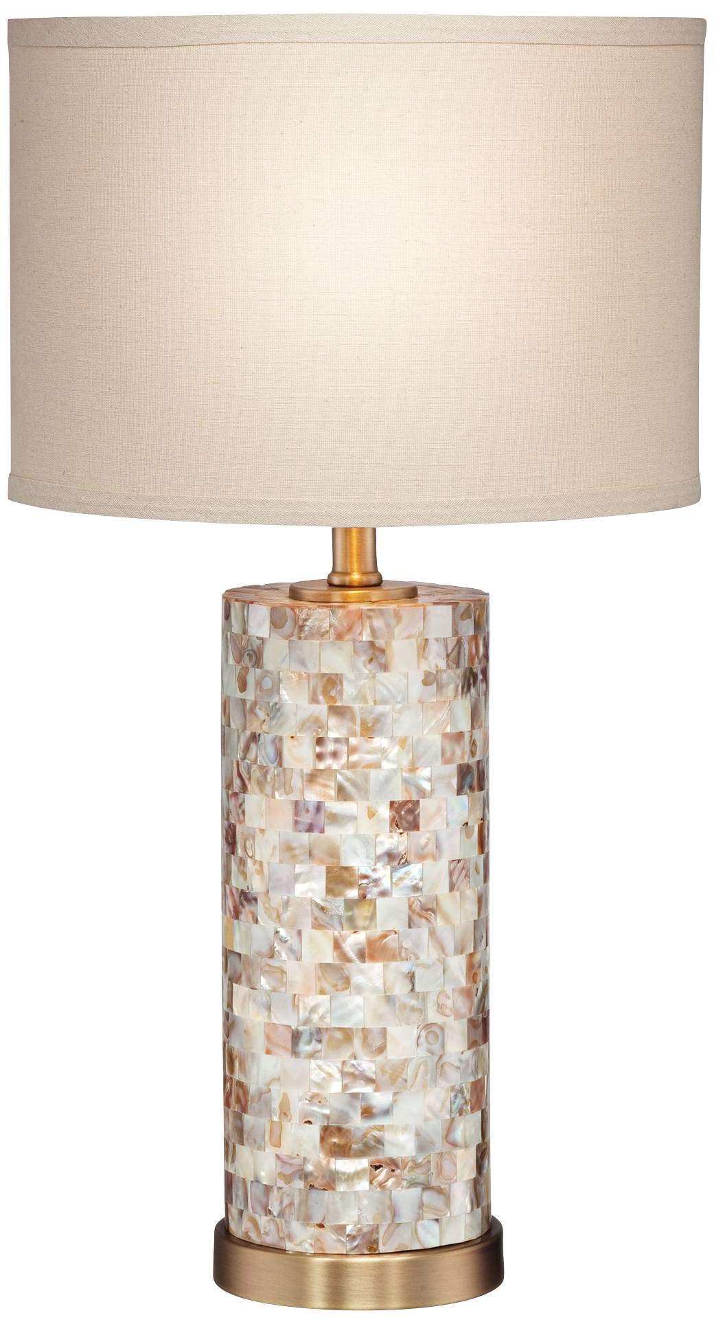 Margaret Coastal Accent Table Lamp 23" High Mother of Pearl Tile Cylinder Glass Cream