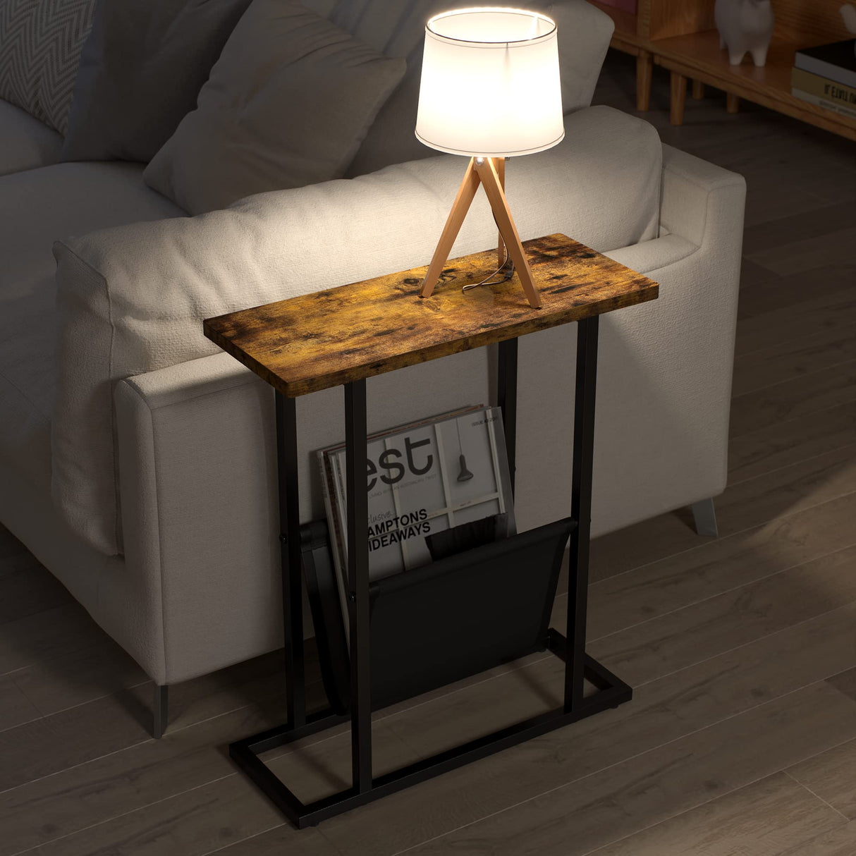 Small Narrow Side Table for Small Spaces, 17.7" W Slim End Table Magazine Table