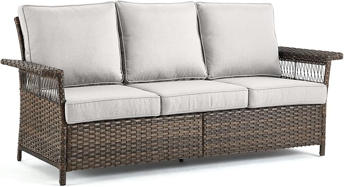 Patio Wicker Sofa 3-Seat Sofa Brown PE Rattan Couch
