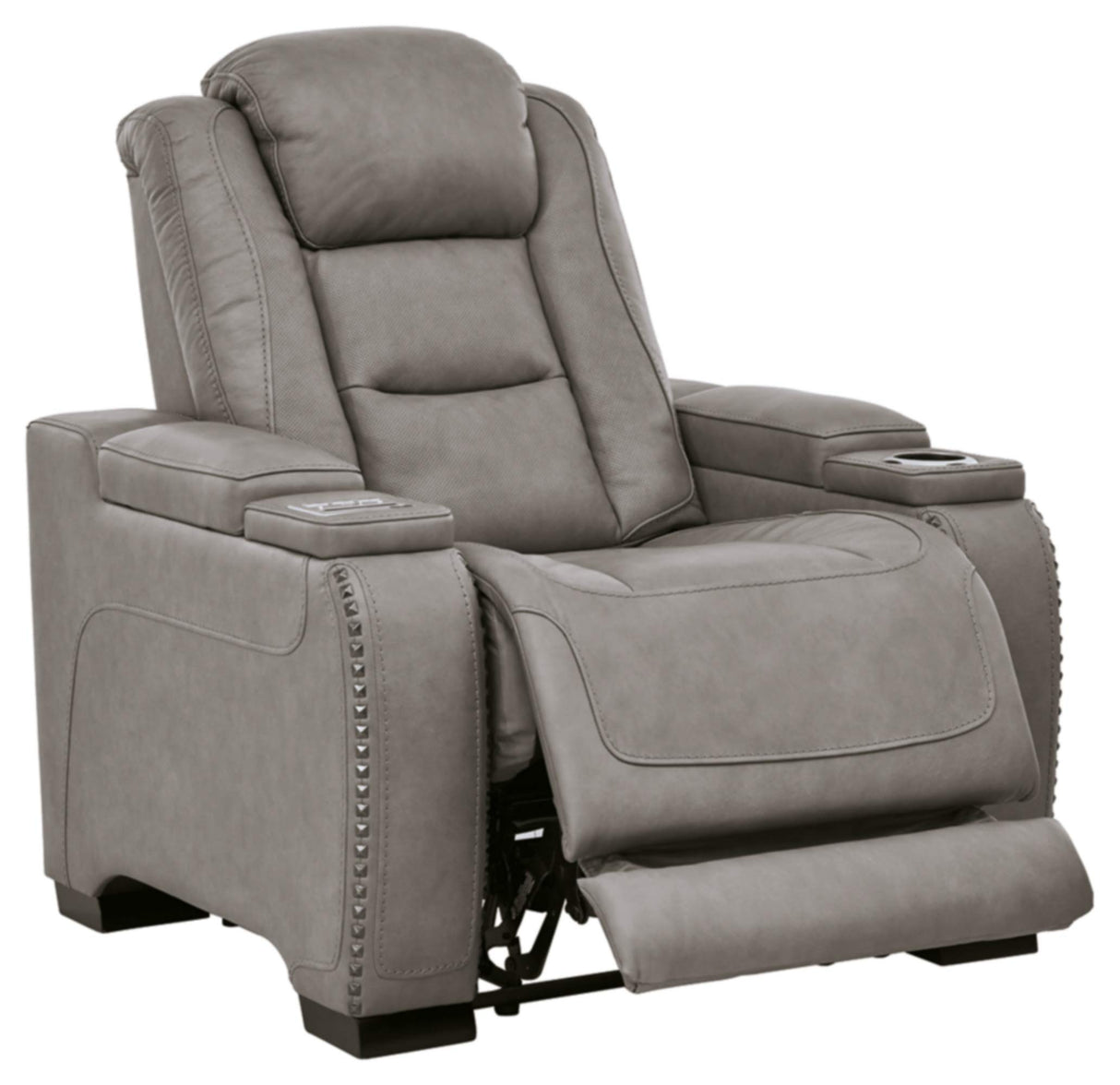 The Man-Den Leather Power Recliner with Adjustable Headrest & Wireless Charging, Gray