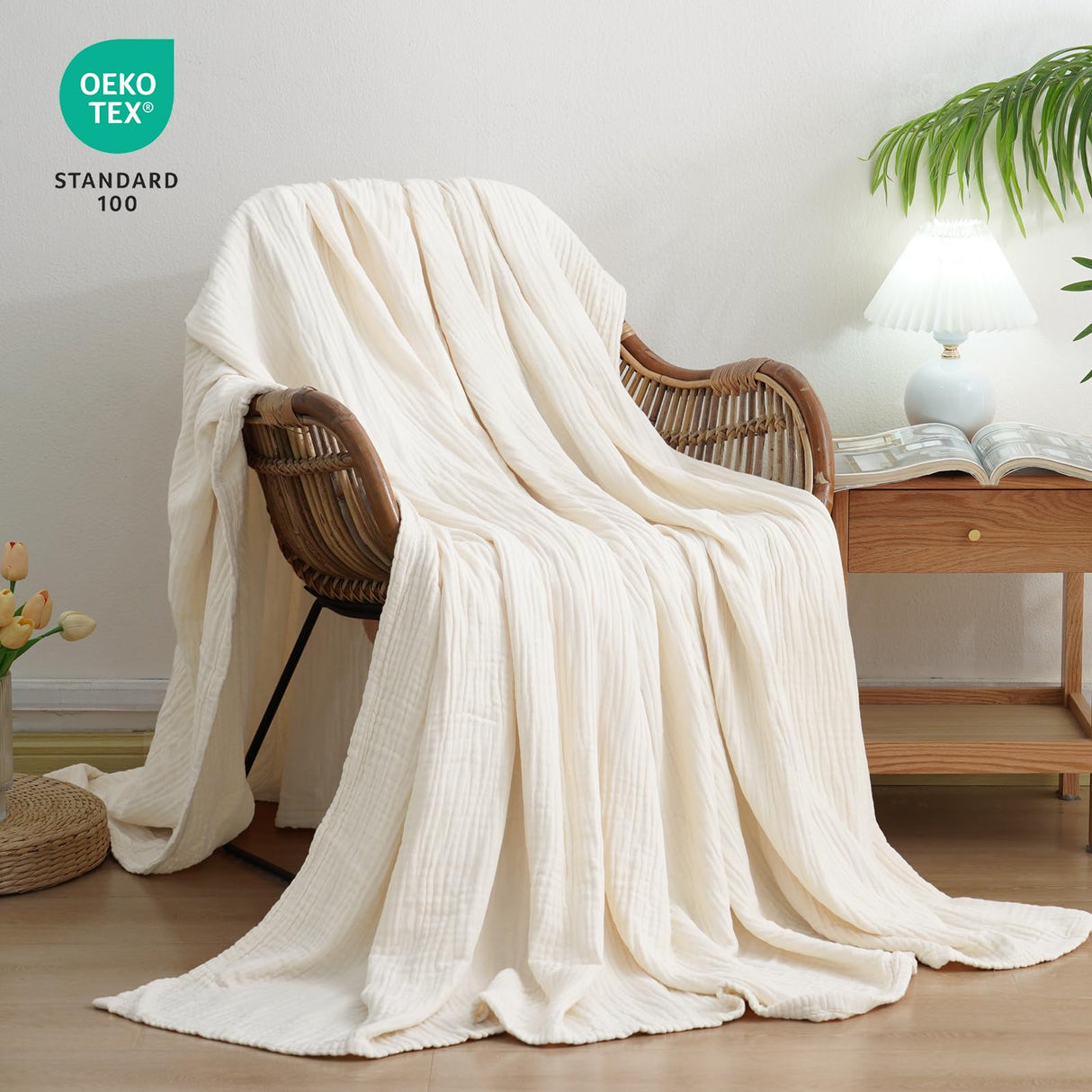 Cooling Muslin Throw Blanket for Hot Sleepers, 60% Rayon Derived from Bamboo,