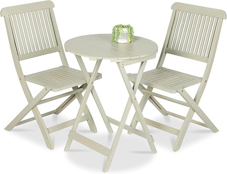 Best Choice Products 3-Piece Acacia Wood Bistro Set, Folding Patio Furniture for Backyard, Balcony, Deck w/ 2 Chairs, Round Coffee Table, Teak Finish - Slate Blue