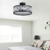 16" Black Crystal Ceiling Light - 3-Light Semi Flush Mount Chandelier
