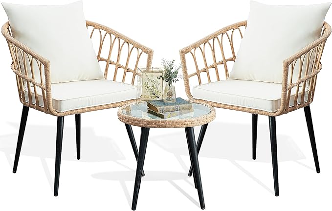 3 Piece Patio Bistro Set, Outdoor Wicker Apartment Balcony Furniture Sets