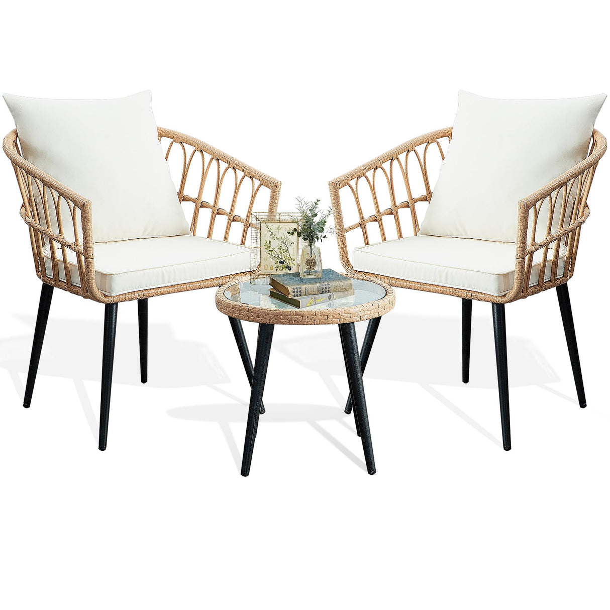 3 Piece Patio Bistro Set, Outdoor Wicker Apartment Balcony Furniture Sets
