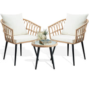 3 Piece Patio Bistro Set, Outdoor Wicker Apartment Balcony Furniture Sets