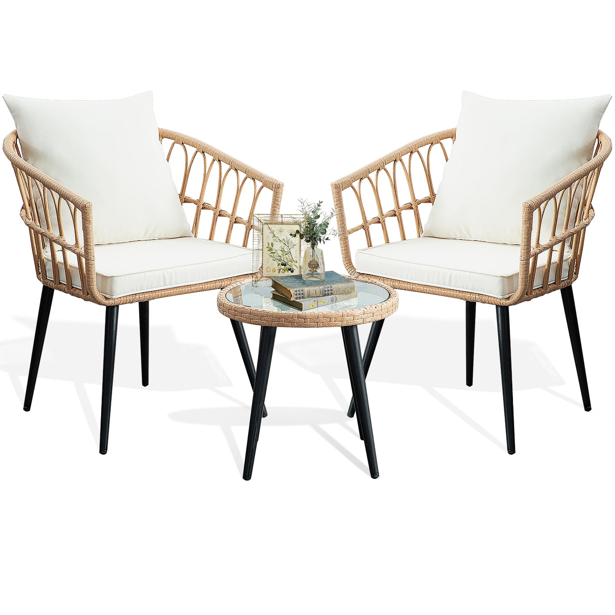 3 Piece Patio Bistro Set, Outdoor Wicker Apartment Balcony Furniture Sets
