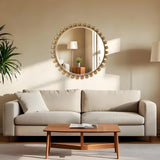 Antique Gold Round Mirror with Beveled Glass - 30 Inch Beaded Decorative Wall Mirror