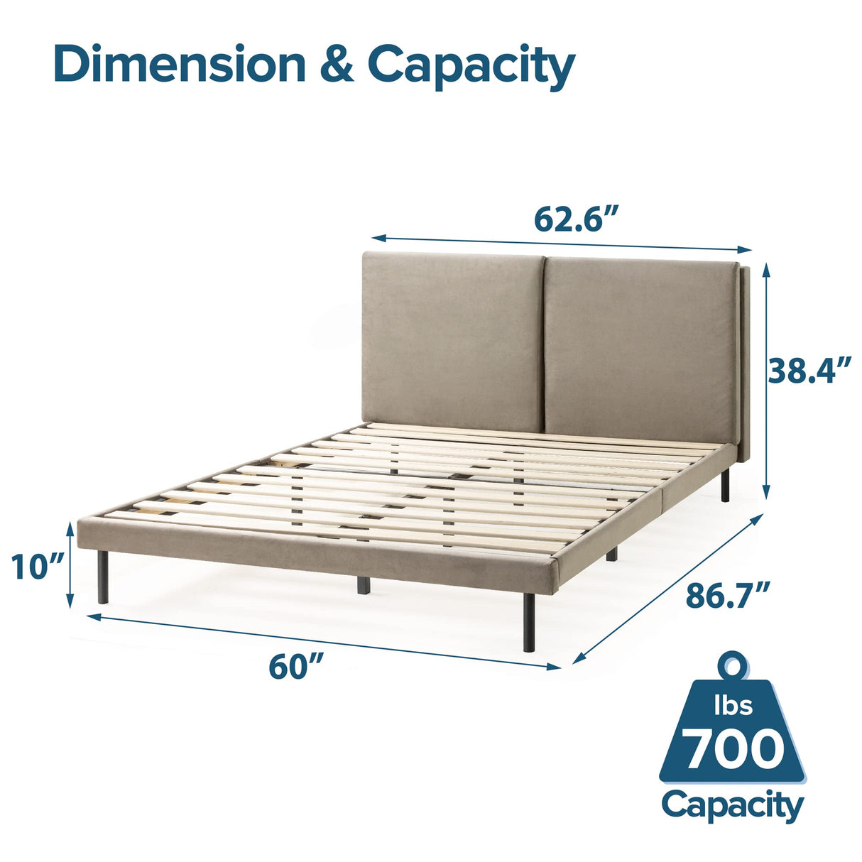 Taylor Velvet Upholstered Platform Bed Frame with Split Headboard / Velvet Bed Frame