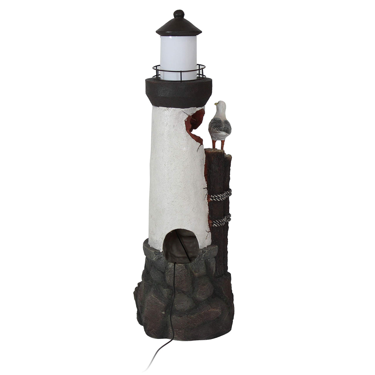 Sunnydaze 36-Inch Gull's Cove Outdoor Lighthouse Water Fountain with LED Light - Polyresin Decorative Water Feature