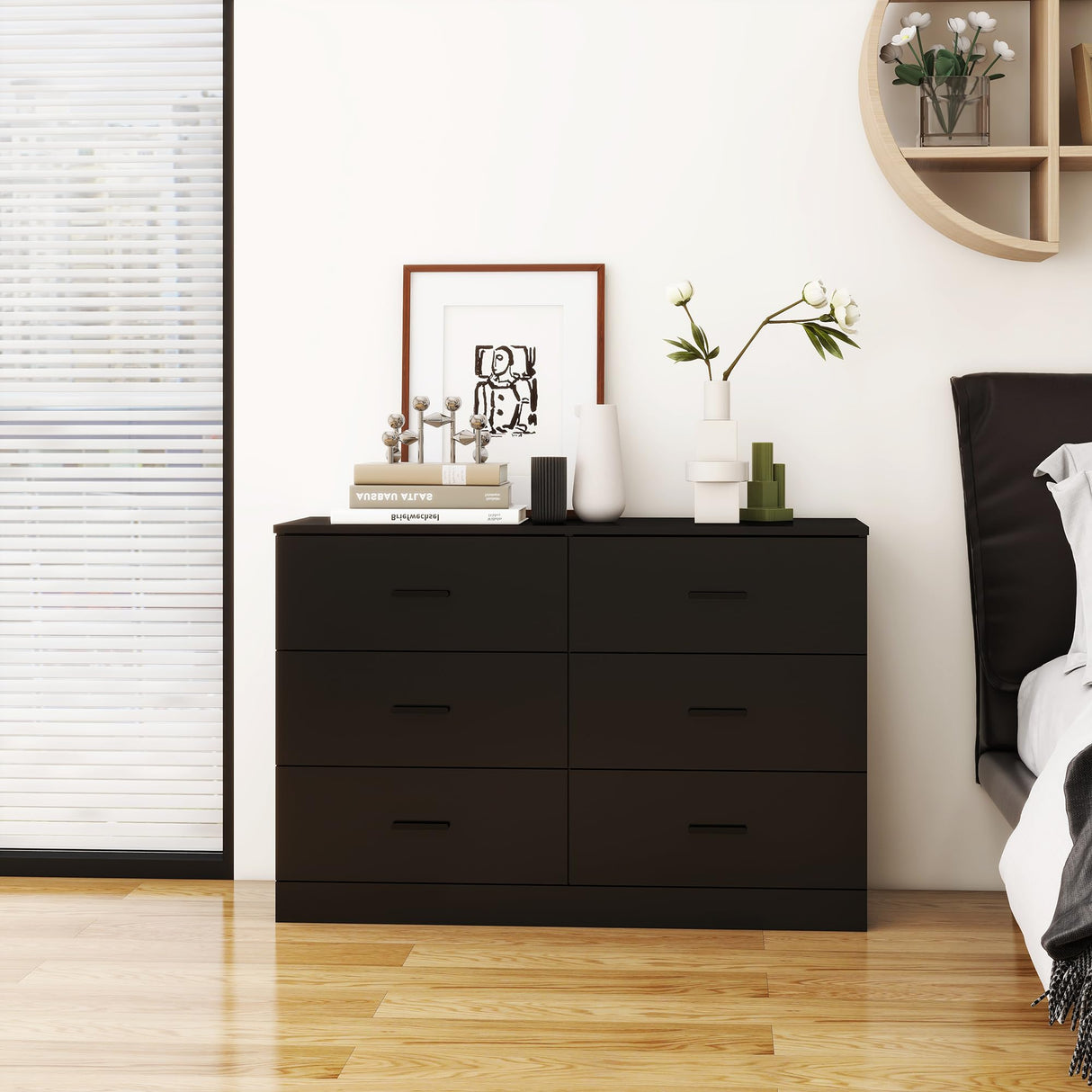 Modern 6 Drawer Dresser for Bedroom, Wood Wide Chest of Drawers