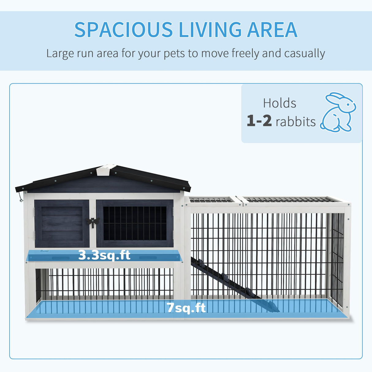 Rabbit Hutch Outdoor, 59" Wooden Bunny Cage with Openable Top, Run, Asphalt Roof