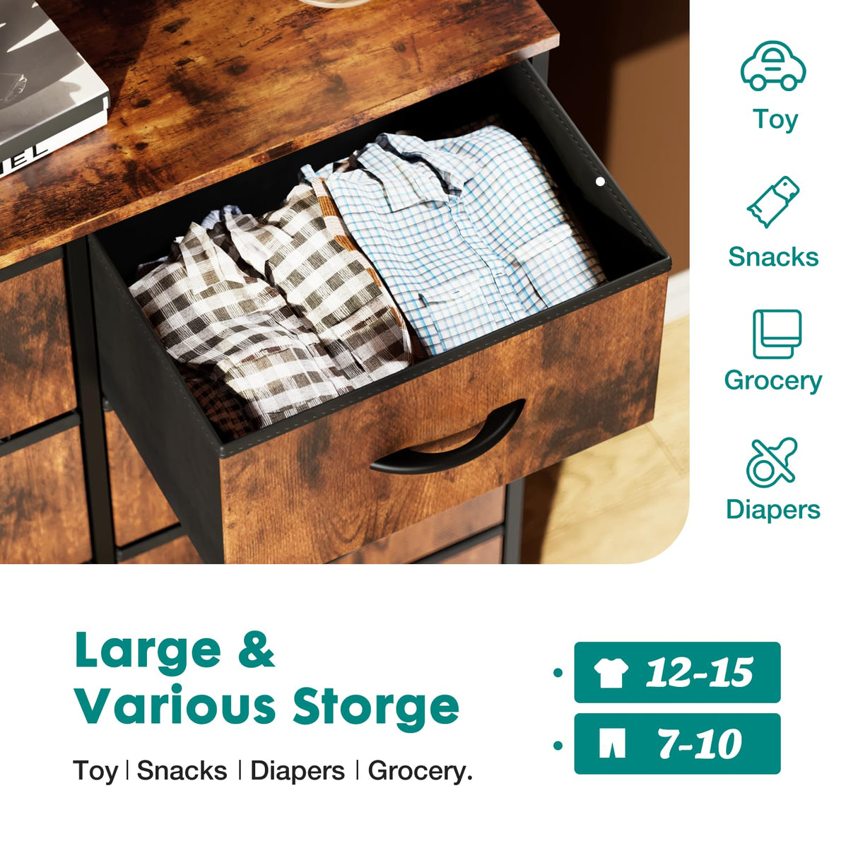 Organizer Storage 8, Chest of Drawers with Fabric Bins,