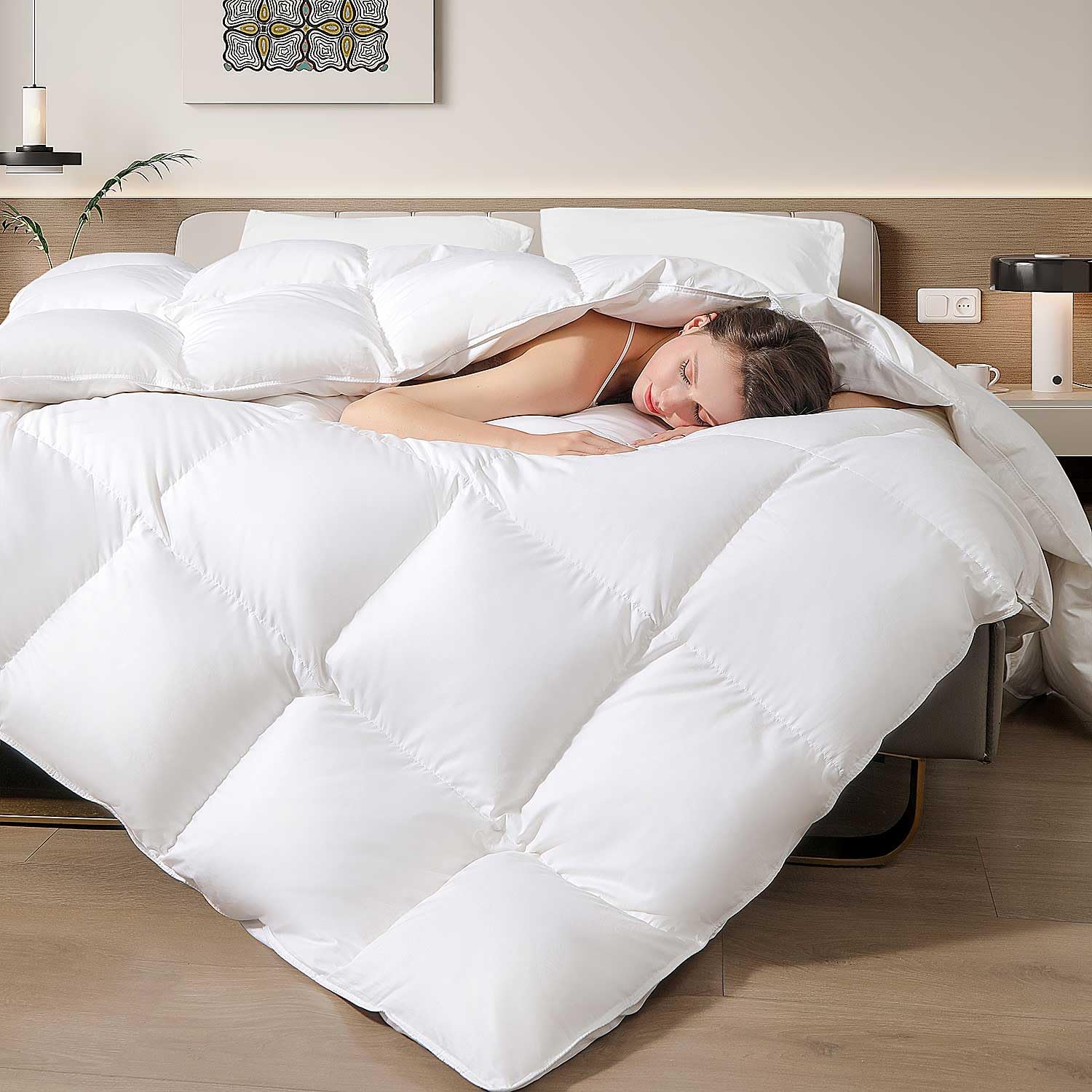Feather Down Cotton Comforter Twin Size, All Season 100% Cotton Duvet Insert