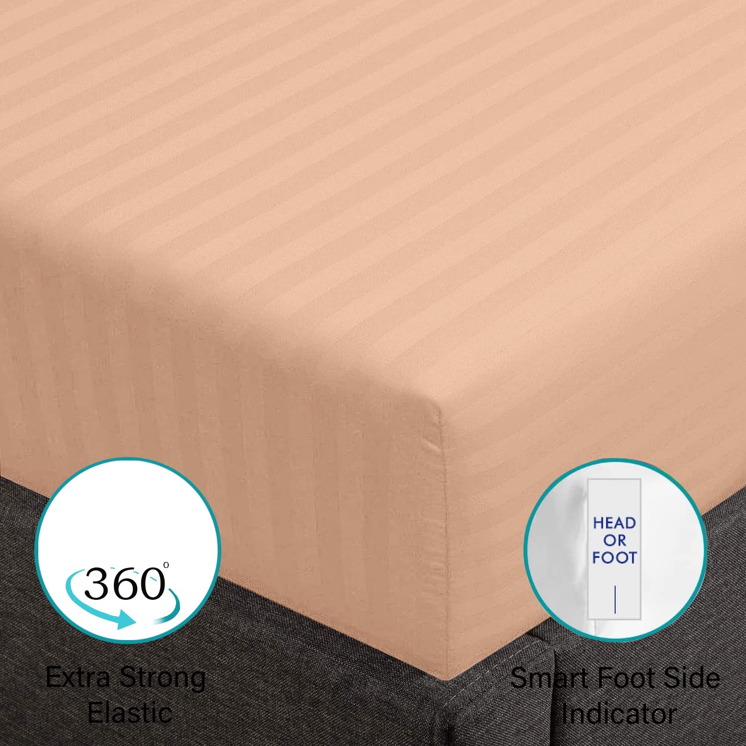 500 TC Split King Size Damask Bed Sheet Set, 100% Soft Cotton Breathable Bedsheets