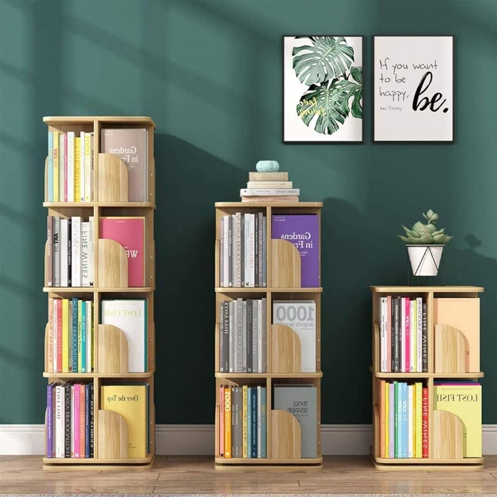 Bookshelf 360°Rotation with Wheels Bookcase Bookshelves Home Space Saving Floor Rack Bookcase