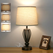 USB Bedside Lamp, 3-Way Dimmable Touch Table Lamp with USB C+A Charging Ports Industrial Table Lamp