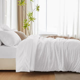 King Comforter Set with Sheets White Seersucker Bed in a Bag 7-Pieces All Season Bedding Sets