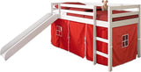 Tent Twin Low Loft Bed with Slide and Red Tent, White Finish