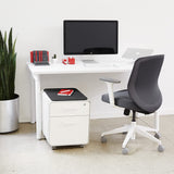 Mobile Mini Sittable Stow Rolling File Cabinet - White with Dark Gray Seat Cushion