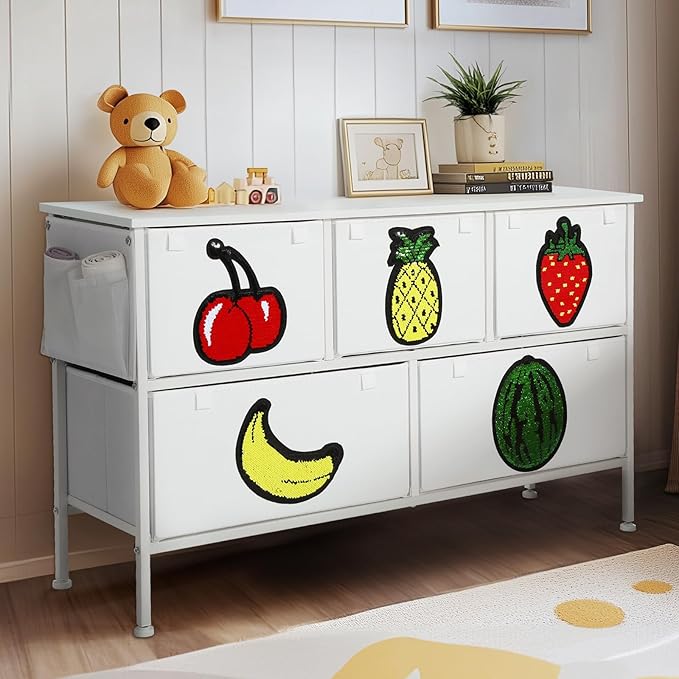 Dresser for Bedroom, Small White Dresser with 5 Drawers, Baby Kids Dresser