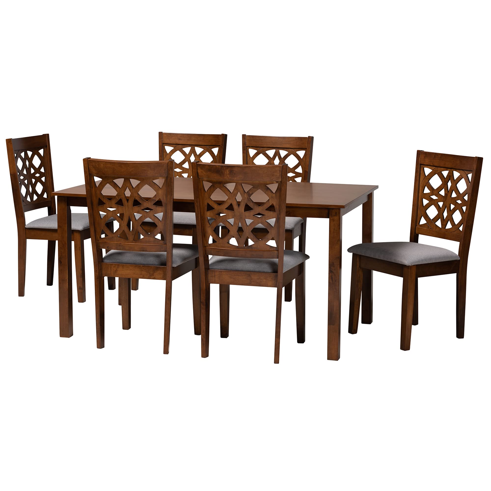 Dining Set, 7-Piece, Grey/Walnut Brown