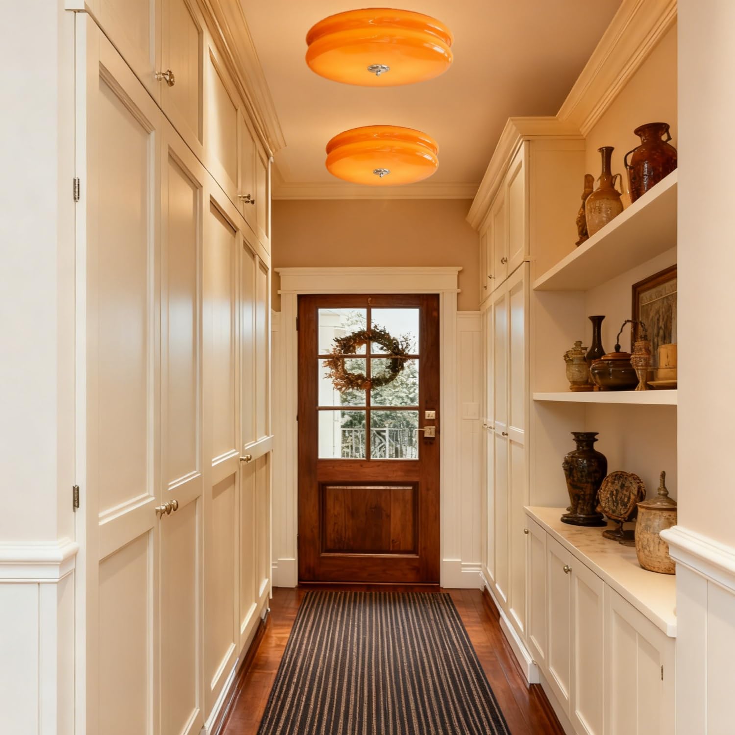 Nordic Orange Glass Flush Mount Ceiling Lamp - Modern LED Round Light Fixture