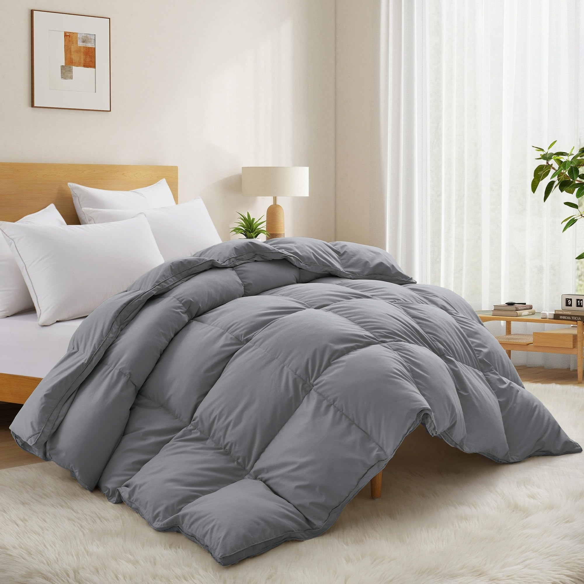 White Feather Down Comforter Duvet Insert All Warmth Levels Dark Gray Heavy Weight Full - Queen