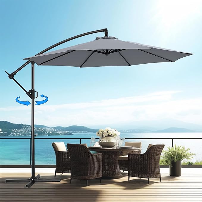 10ft Offset Patio Umbrella - 360° Rotation Hanging Cantilever Outdoor Patio Umbrella